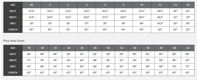 Formal size chart